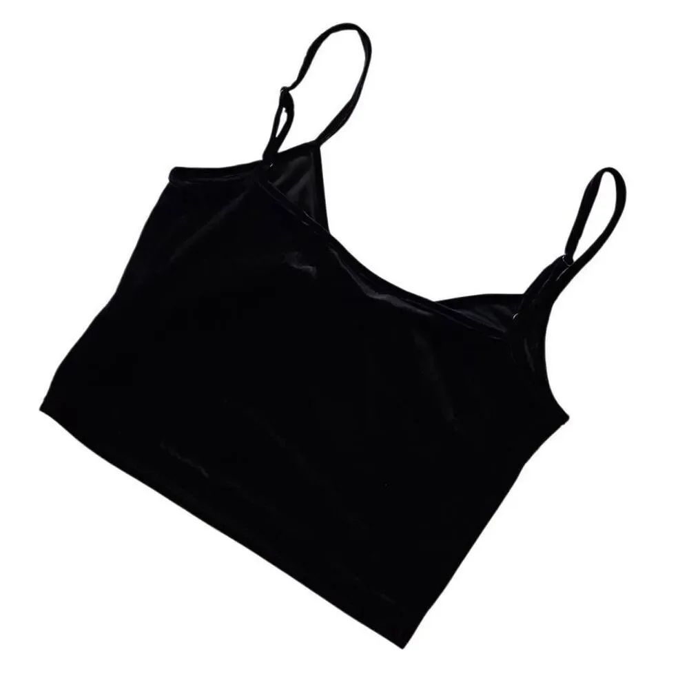 Allegra K Velvet Faux Wrapped Cropped Tank Cami Top Black Xlarge — image 2 of 8